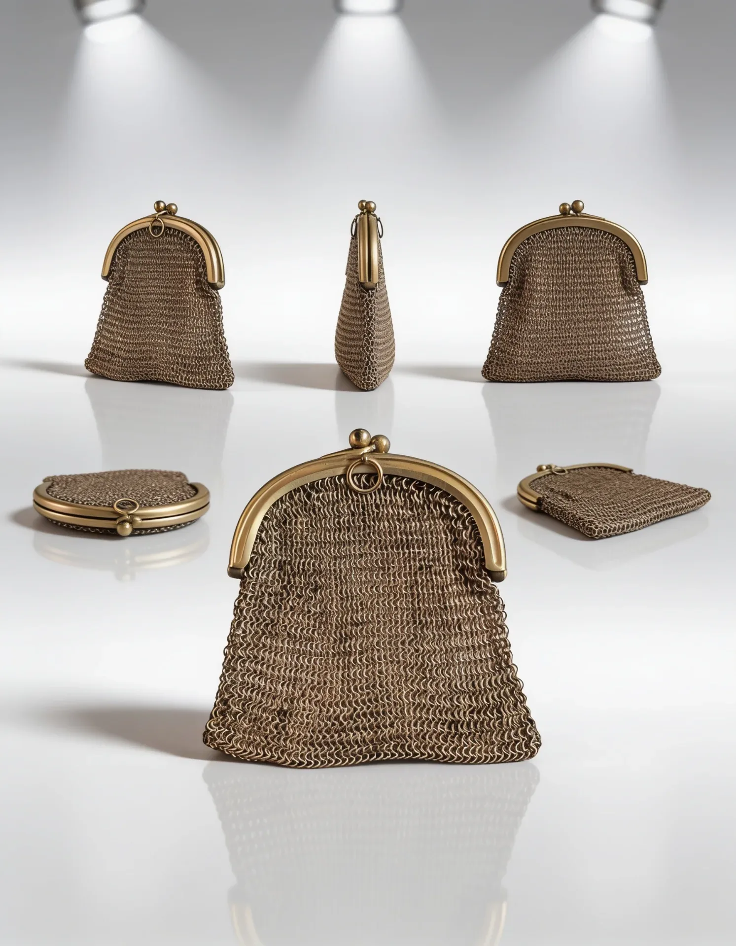 Aumônière ancienne en cotte de mailles dorée - Époque Napoléon III / 1900