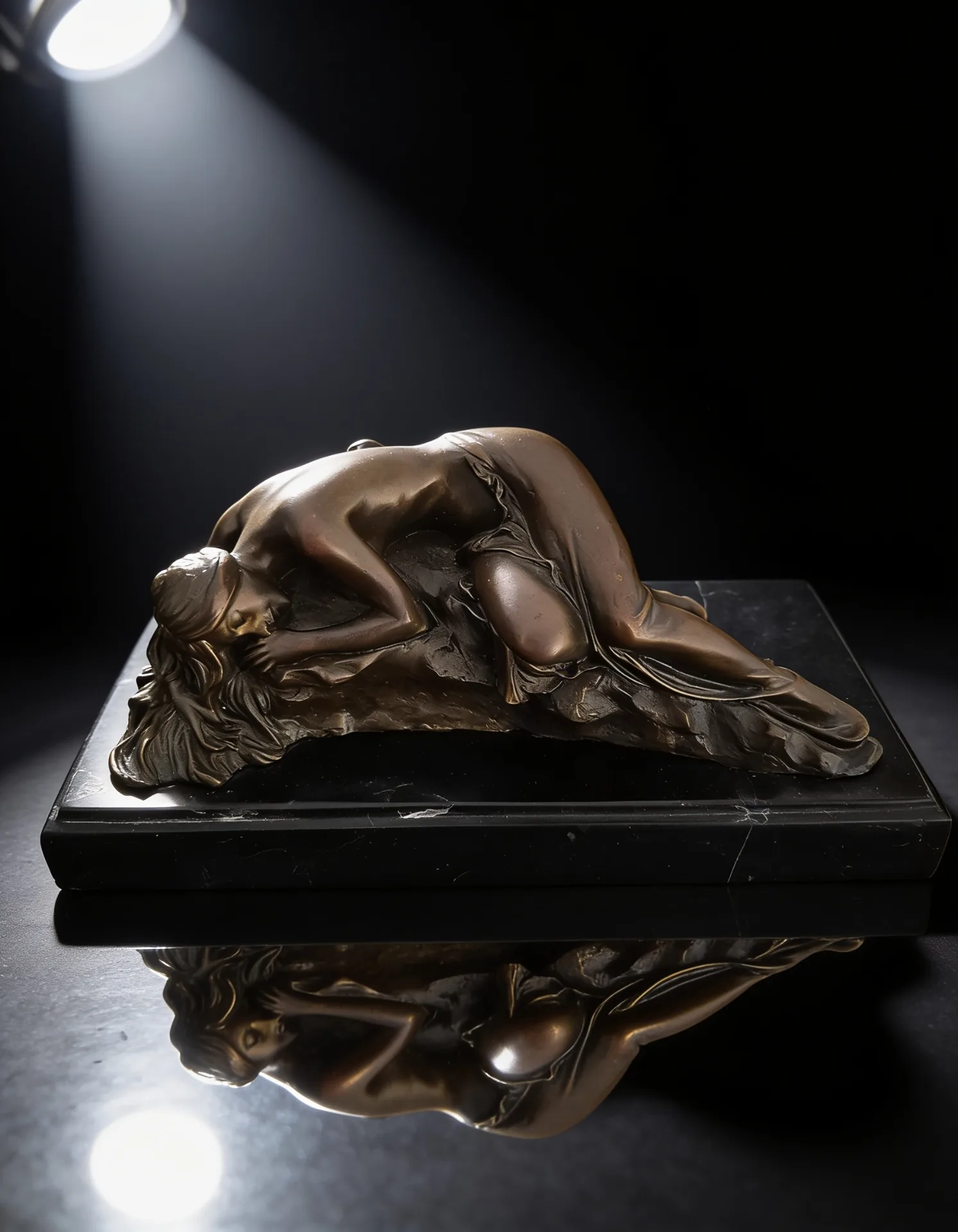 Femme nue allongée sur un rocher - Bronze de Milo