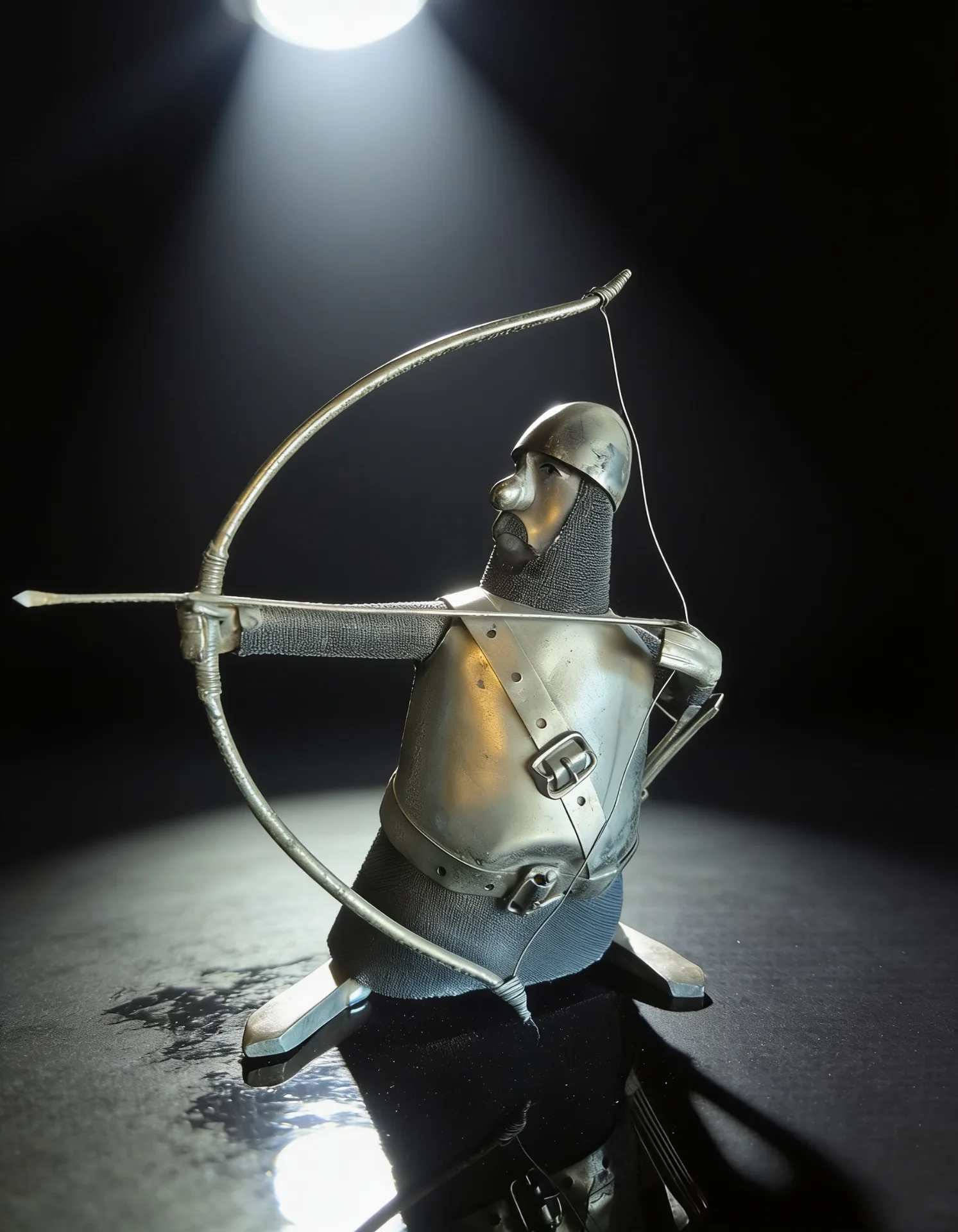 Sculpture d'archer médiéval en métal stylisé