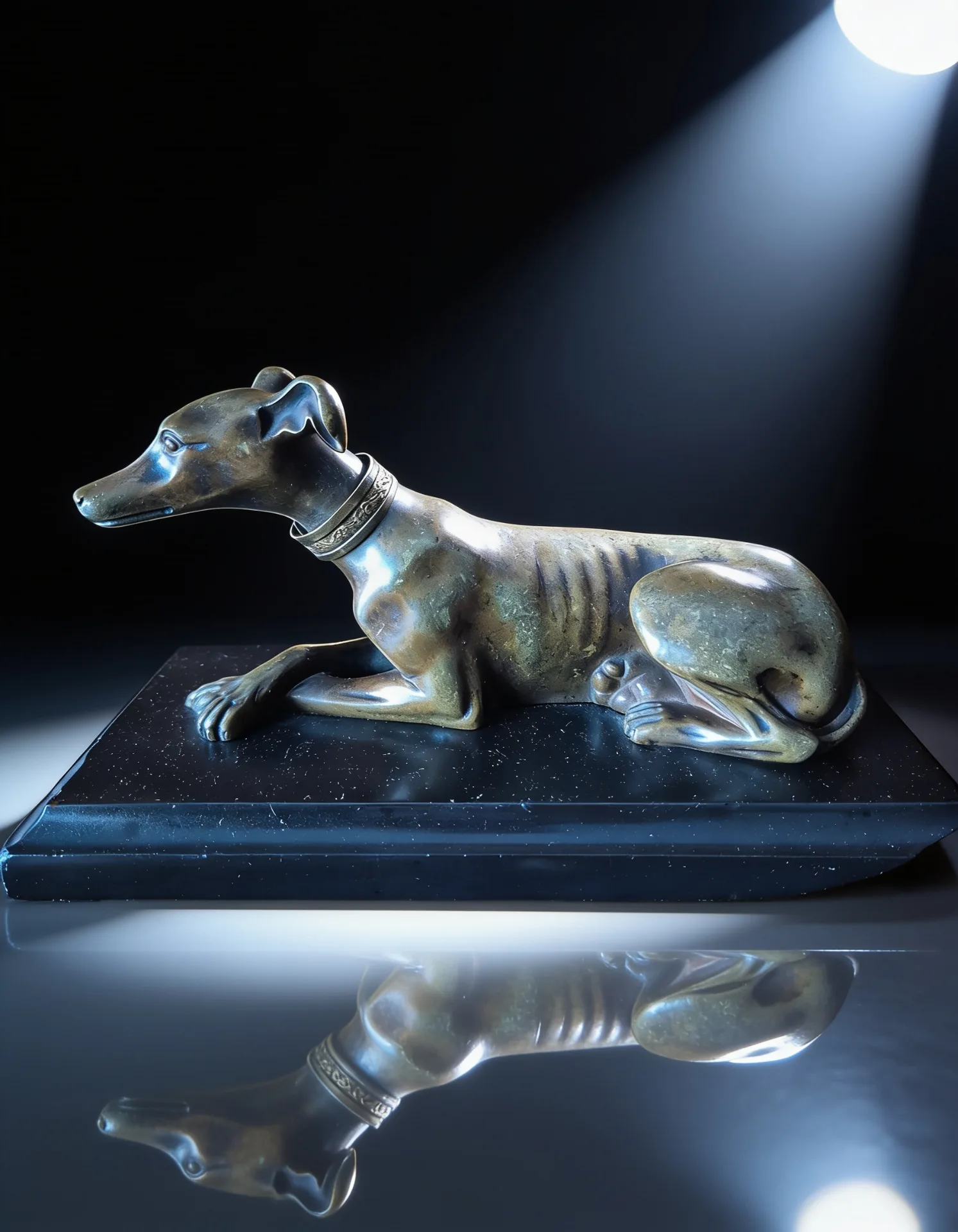 Bronze de Lévrier Whippet couché d'après Barye