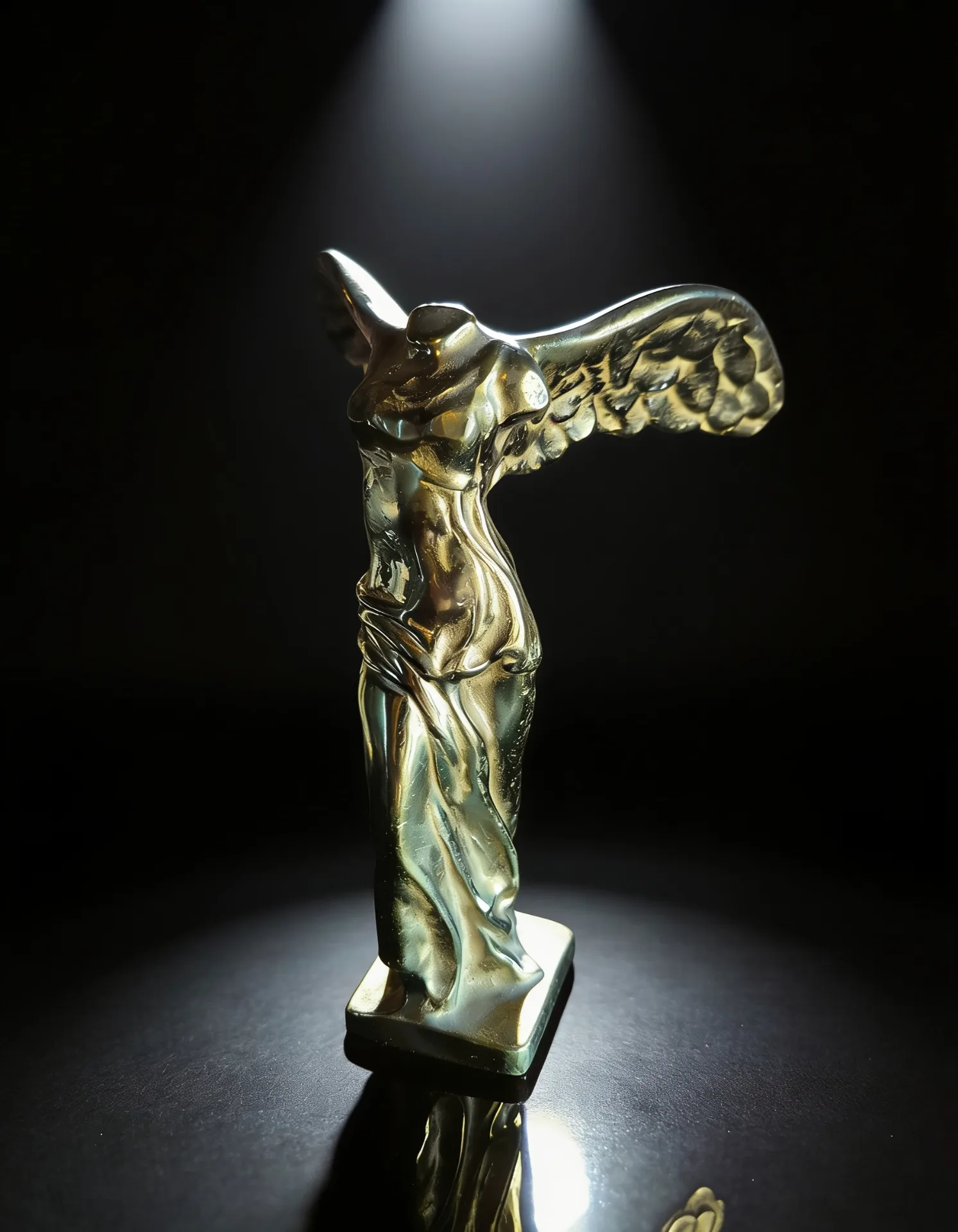 Statue décorative de la Victoire de Samothrace en métal doré